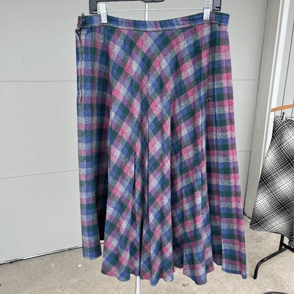 Vintage 50s Lady Copley Purple Plaid Light-Weight Wool Skirt Union Made - Picture 2 of 9